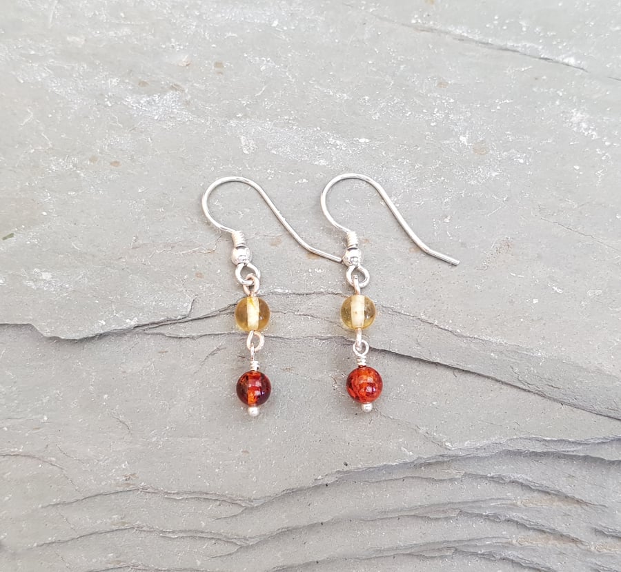Amber and Sterling Silver Wire Wrapped Earrings
