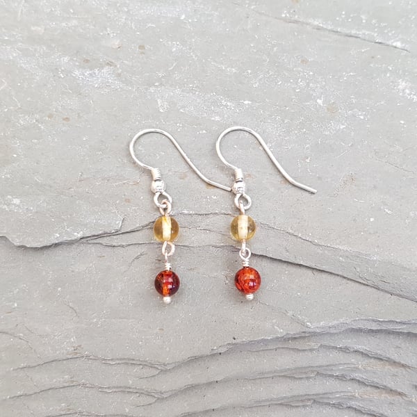 Amber and Sterling Silver Wire Wrapped Earrings