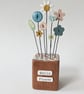 Clay Flower and Button Garden in a Wood Block 'Hello Flower' - Image 3