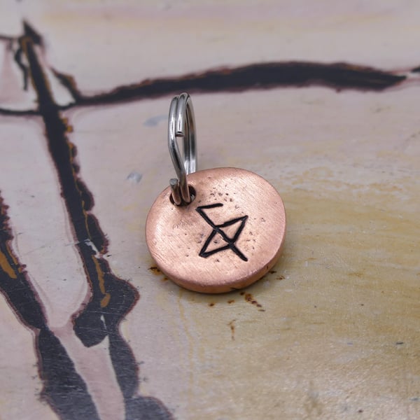 Recycled Round Copper Health Bindrune Keyring Charm, Bag Charm.