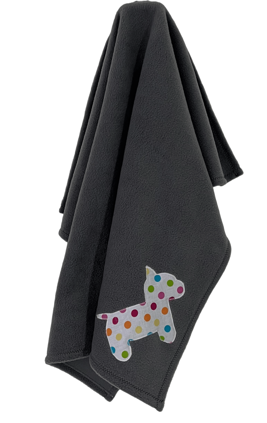 Grey, small dog, puppy appliqué fleece blanket (Spotty Dog)