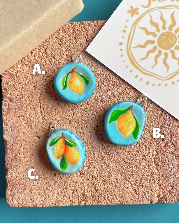 Handpainted Air Dry Clay Lemon Pendant Charm