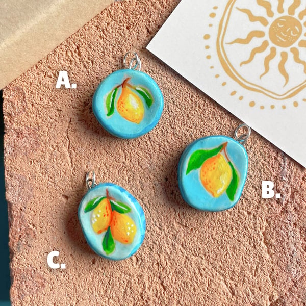 Handpainted Air Dry Clay Lemon Pendant Charm