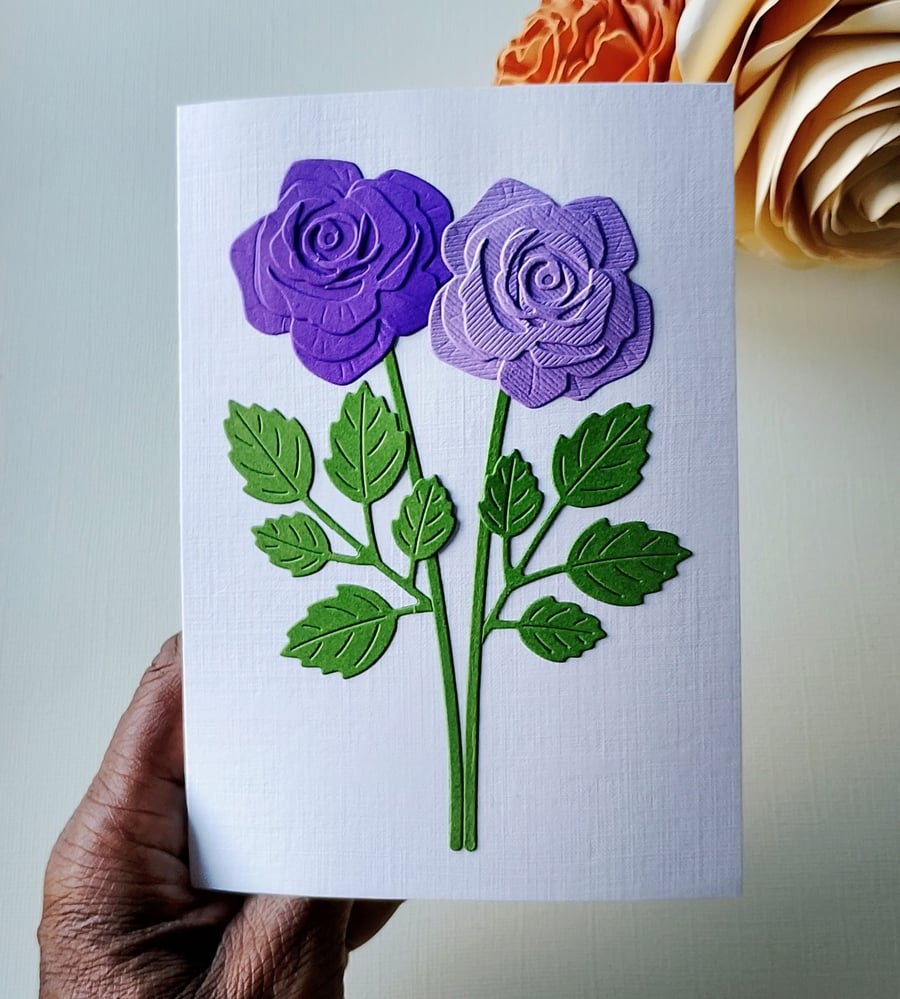 Purple Roses - Flower Shop Moments, Blank Handmade Floral Card 