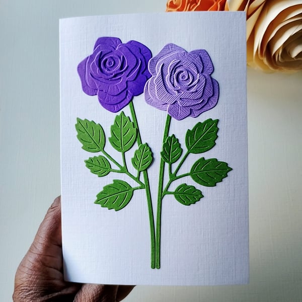 Purple Roses - Flower Shop Moments, Blank Handmade Floral Card 