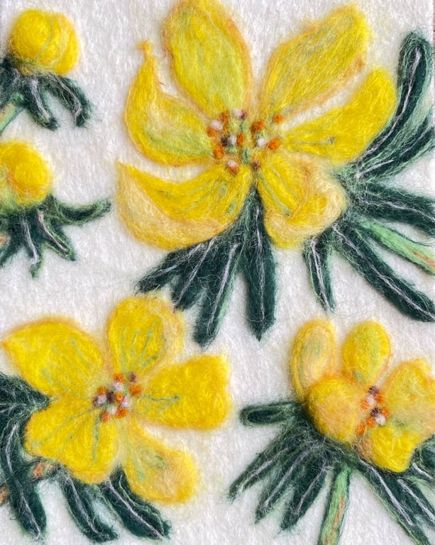 Hand Felted Aconite Textile Artwork 