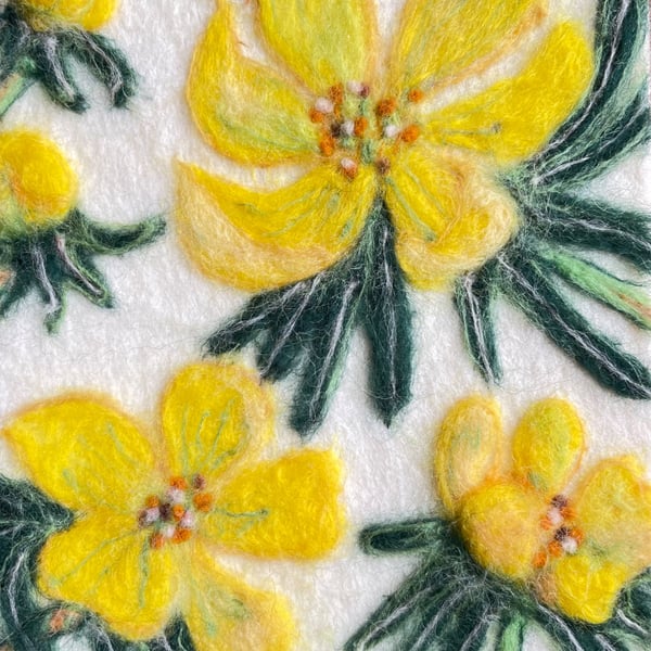 Hand Felted Aconite Textile Artwork 