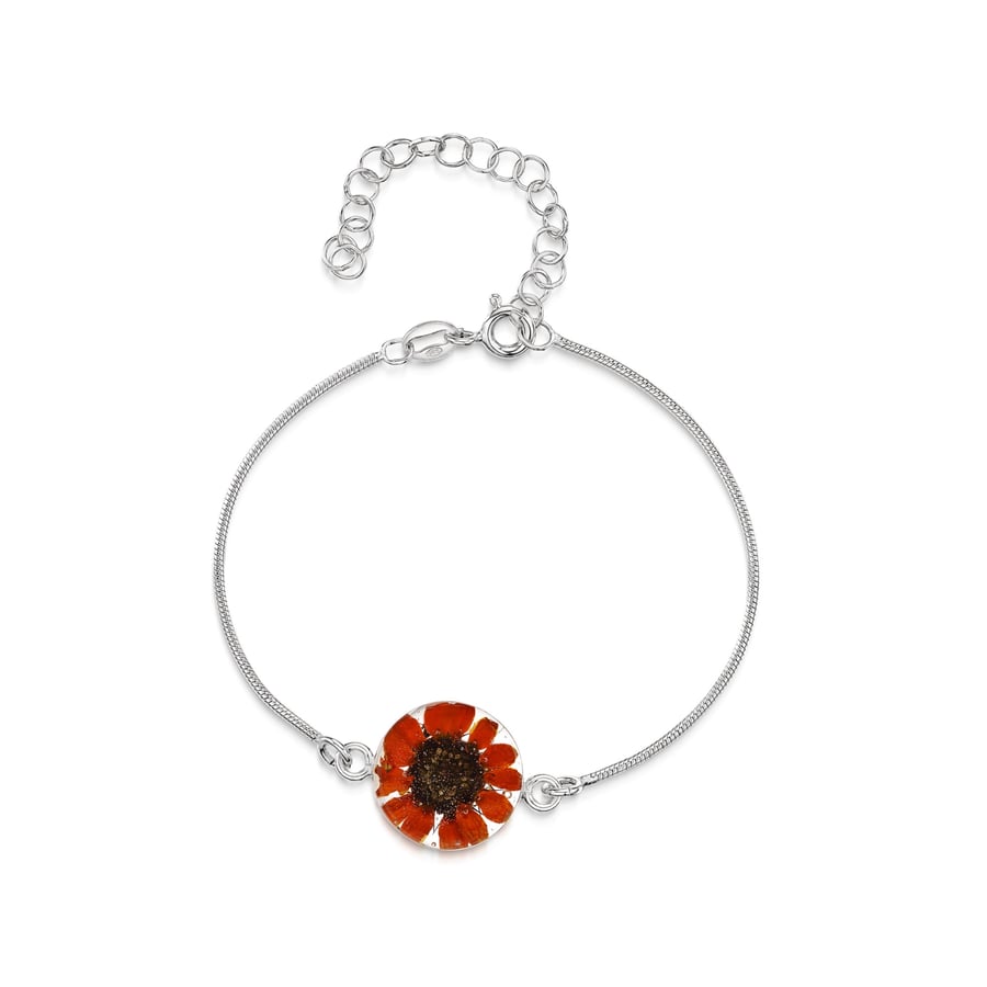 Sterling Silver Sunflower Snake Chain Bracelet