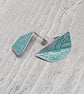 Aluminium Tin Geometric Stud Earrings – Half Folded Design – Silver Turquoise - Image 4