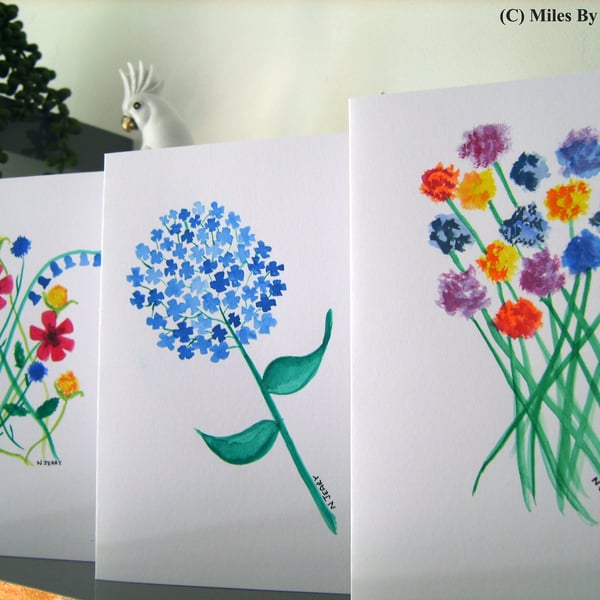 Three Original Floral Art Multi Purpose Greetings Cards