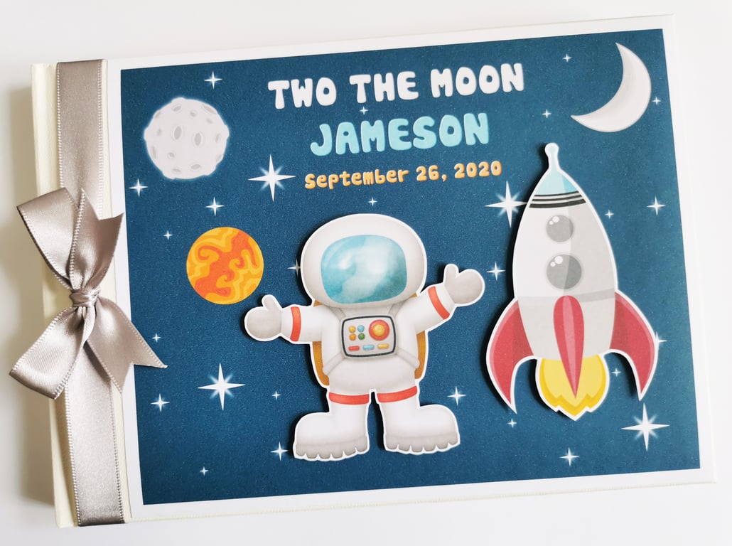 Astronaut birthday guest book, spaceship, outer space guest book