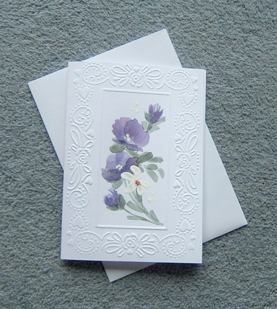 hand painted embossed floral blank card ( ref F 153 )