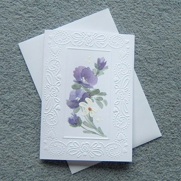 hand painted embossed floral blank card ( ref F 153 )