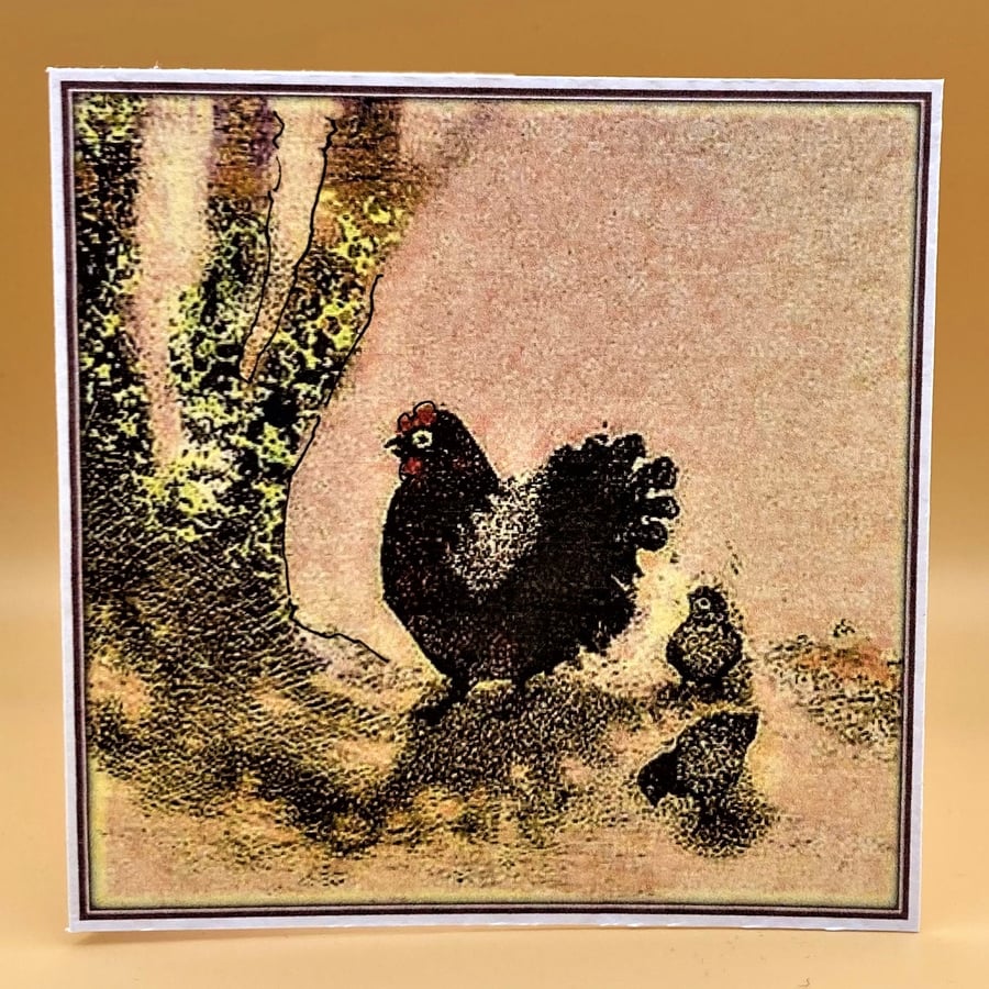 Mothers Day Card, Hen and Chicks 'Happy Mothers Day' message, Lavender pink edge