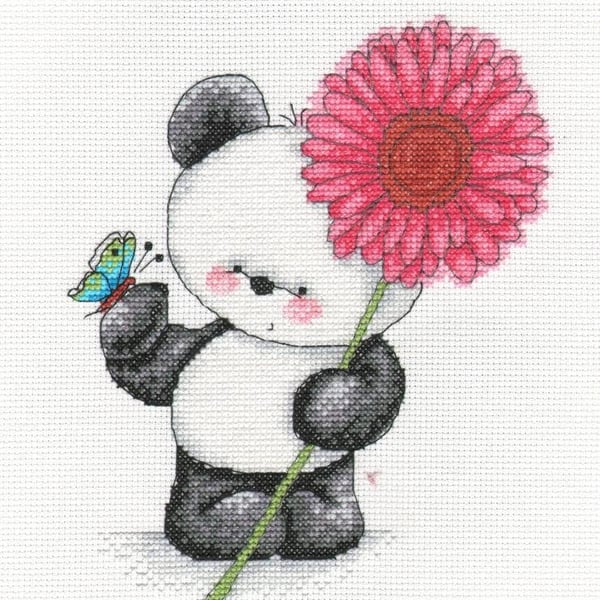 Party Paws Bamboo's gerbera cross stitch kit