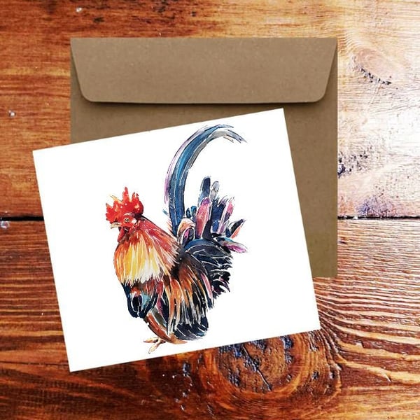 Rooster Pomp GreetingNote Card.Chickens card,Chickens greeting card,Hens greetin