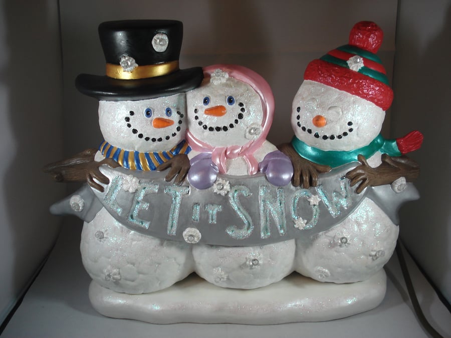 Large Ceramic Novelty Xmas Christmas Snow People Figurines Table Lamp Decoration