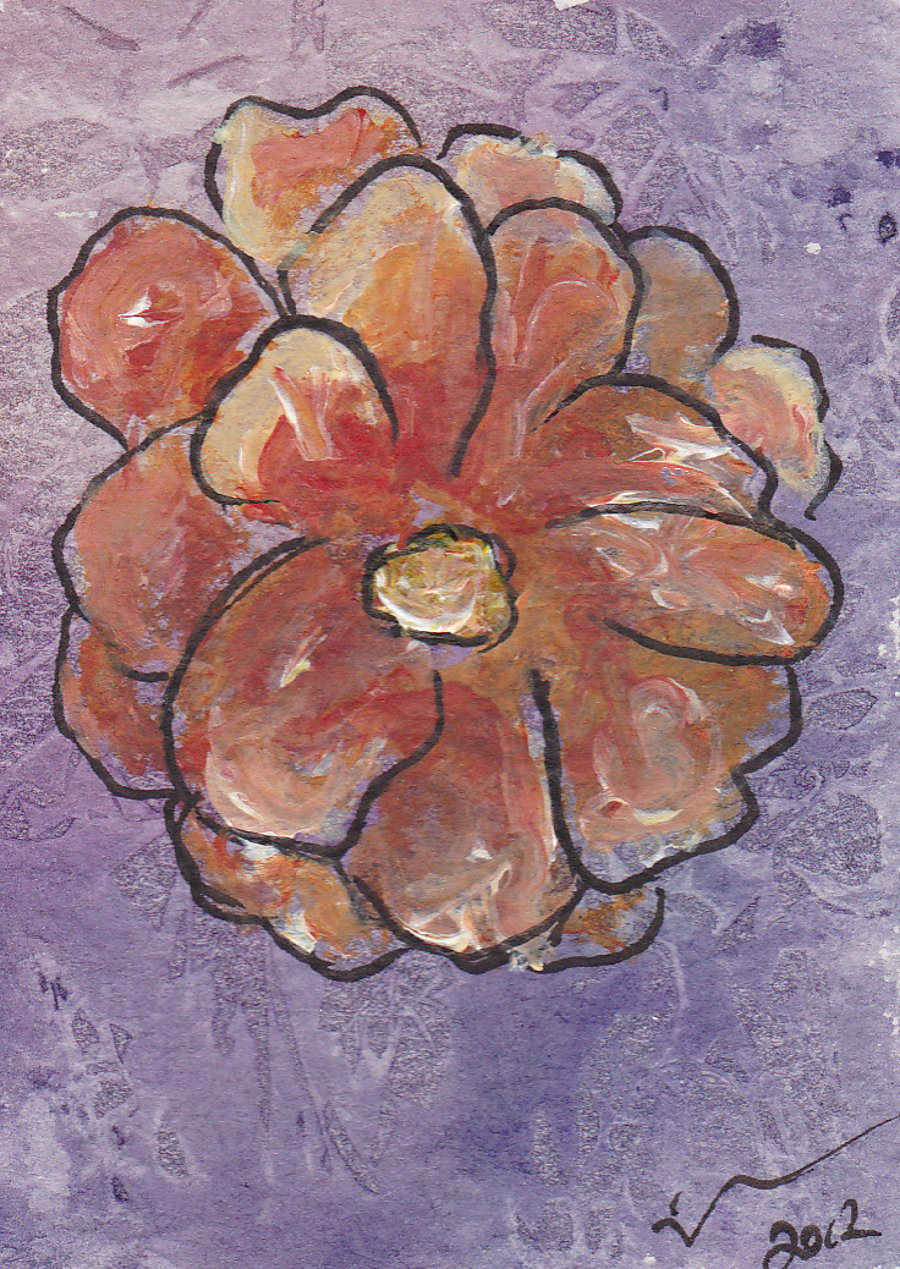 ACEO Art Red Flower Original Watercolour & Ink Painting OOAK 