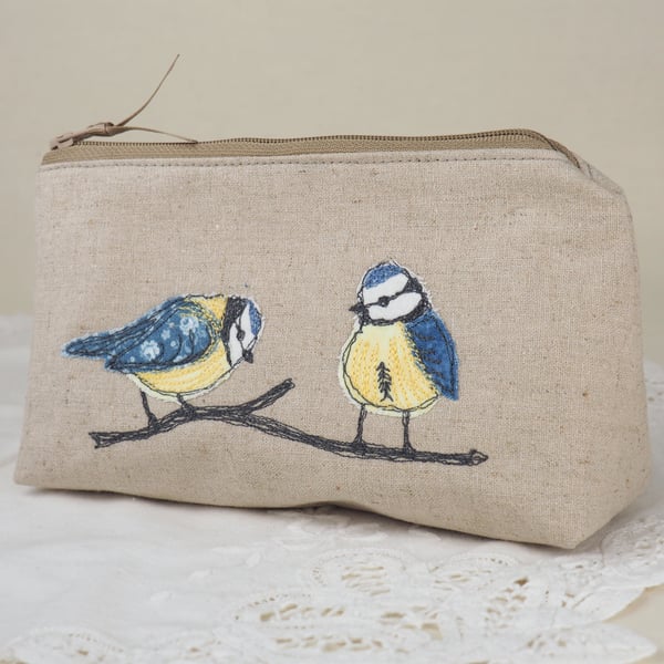 Make Up Bag Cosmetics Bag Handmade Blue Tit Nature Wildlife Bird