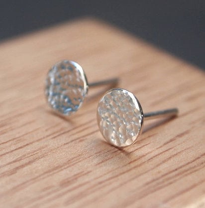 Stud Earrings, hammered silver studs, Recycled silver, Eco-friendly studs