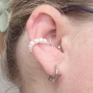 White Glass Pearl Ear Cuffs No Piercing Earrings Faux Pearl Adjustable Huggies