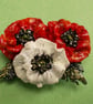 RED & WHITE POPPY BROOCH Poppy Pin Red Wedding Lapel Flower HANDMADE HANDPAINTED - Image 2