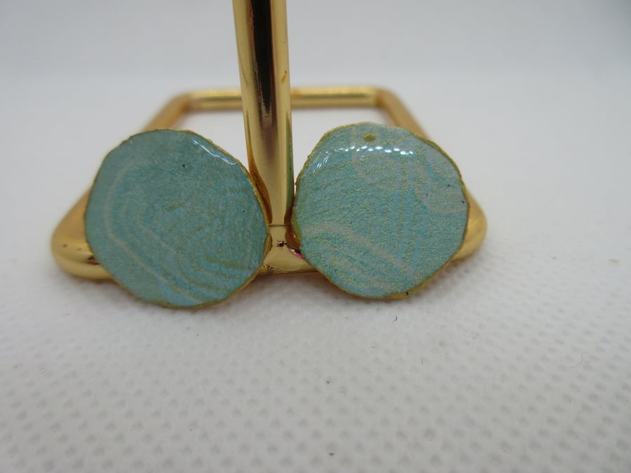 Upcycled Vintage Book Mint Gold Green Stud Earrings