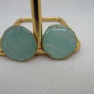 Upcycled Vintage Book Mint Gold Green Stud Earrings