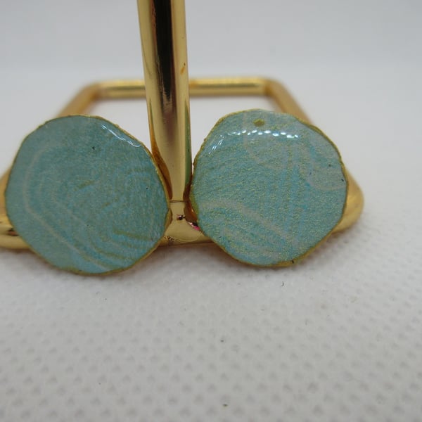 Upcycled Vintage Book Mint Gold Green Stud Earrings