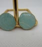Upcycled Vintage Book Mint Gold Green Stud Earrings