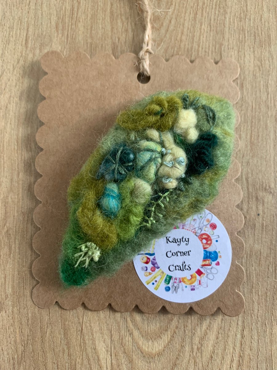 Needle felted leaf brooch lichen inspired pin