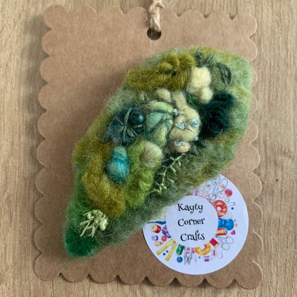 Needle felted leaf brooch lichen inspired pin