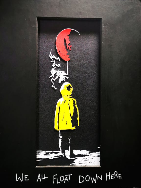 We All Float Down Here - It themed papercut with decorated mount