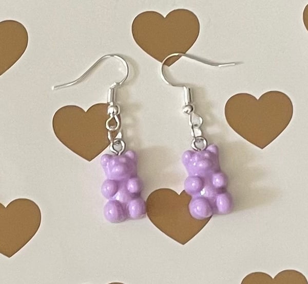 Pastel purple gummy bear earrings 