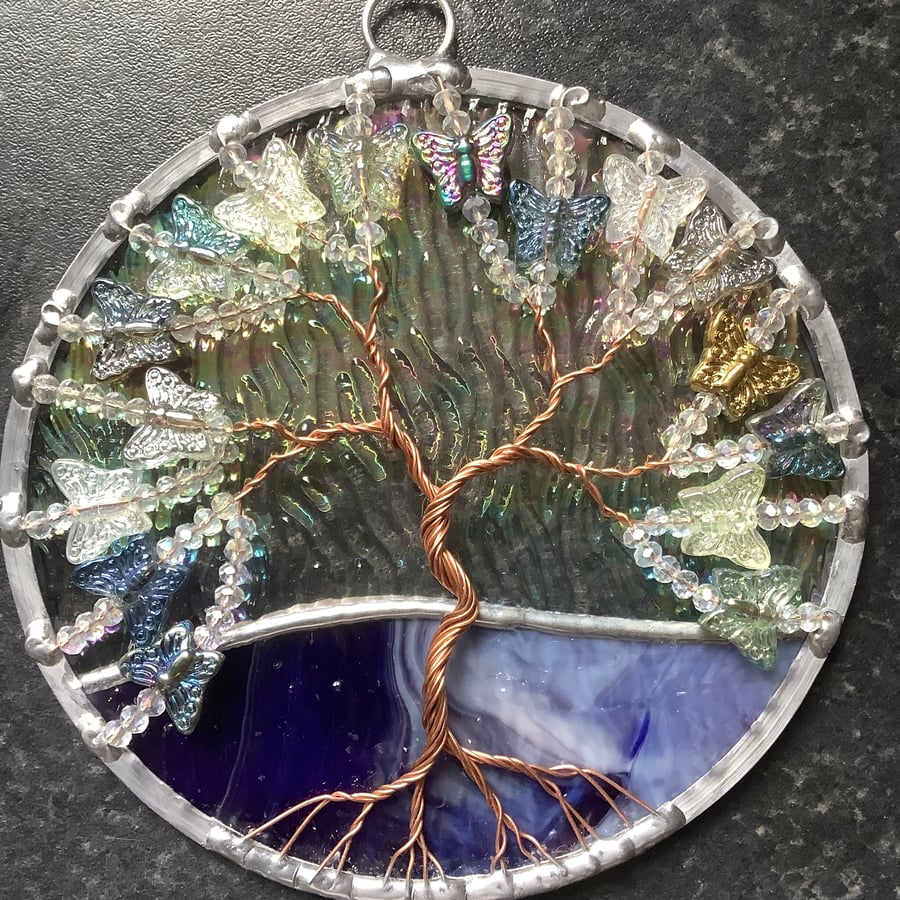 Glass butterflies tree of life suncatcher