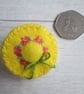 Hand Embroidered Miniature Hat Brooch - Sunshine Yellow Floral - Image 5
