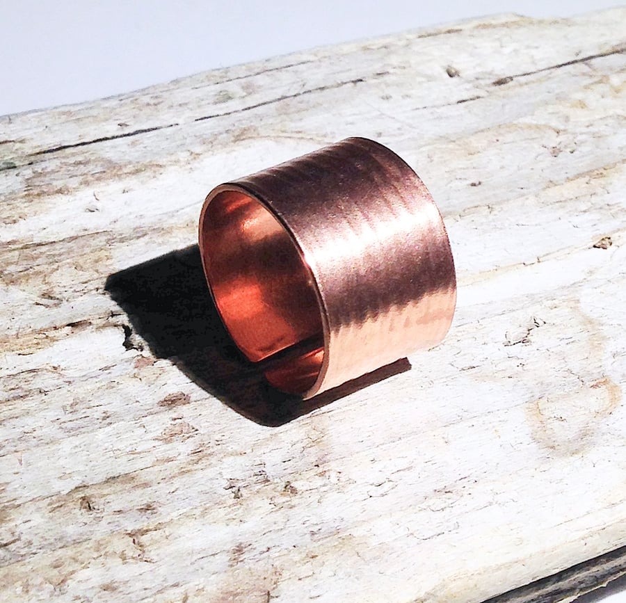 Textured Wide Band Open Copper Ring UKN Size P - Q (RGCUOPPQ1) - UK Free Post