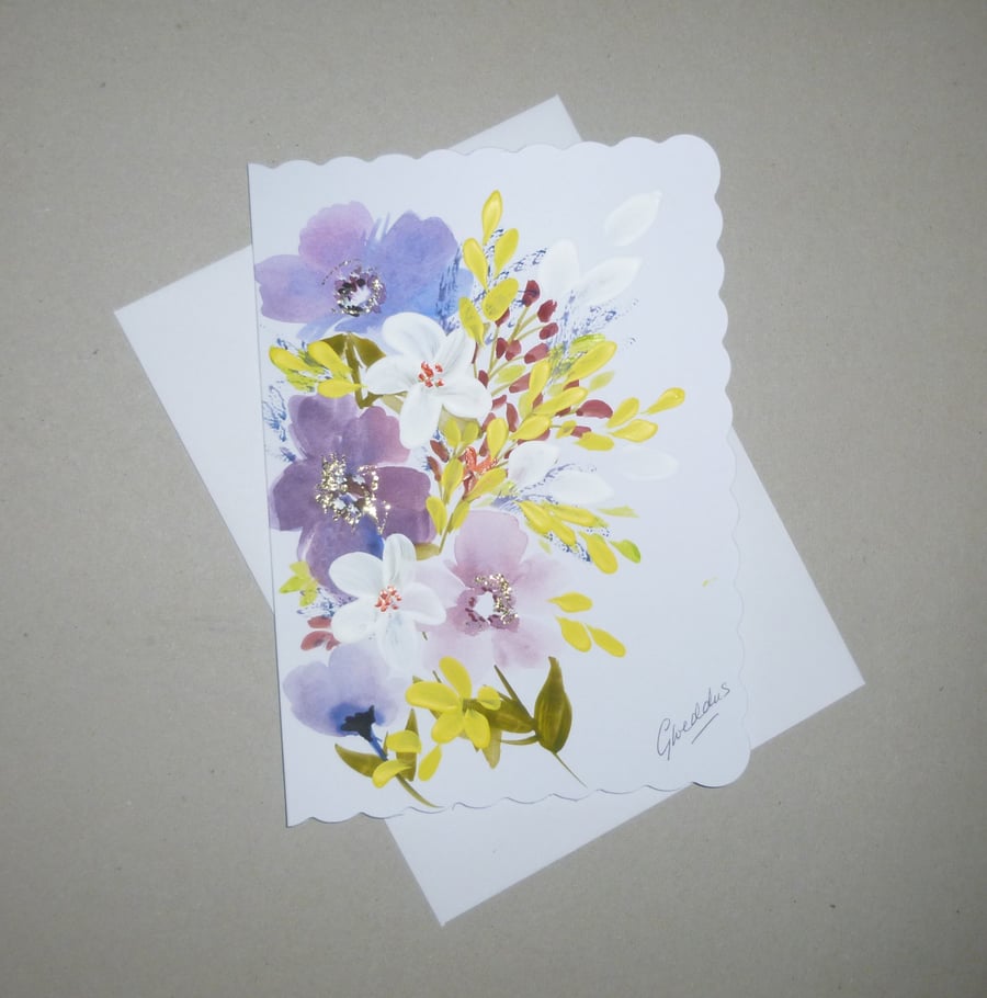 hand painted floral blank greetings card ( ref FA 188 D2 )