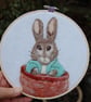 Rabbit in a Plant pot -  Needle felted  Hoop Art