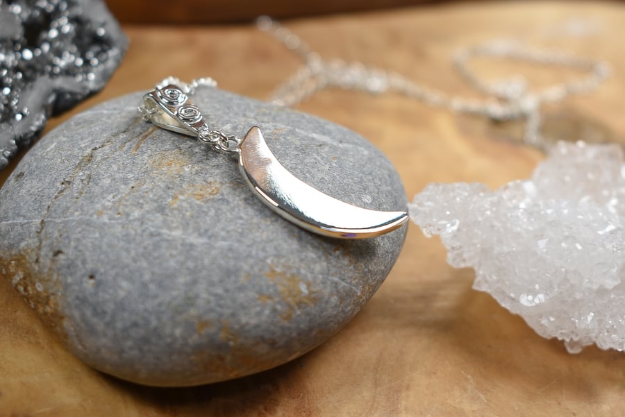 Argentium Silver Moon Necklace, Large Cresent Moon Necklace, 