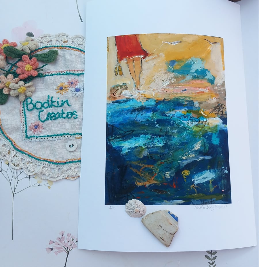 Limited edition print  ' At the beach collecting sea glass' 