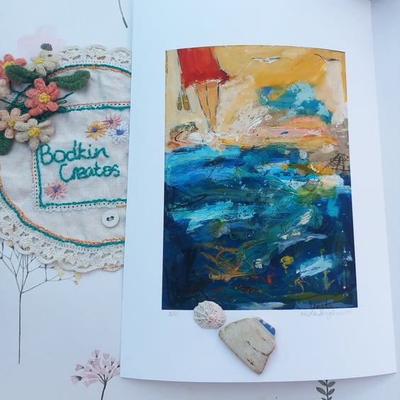 Limited edition print  ' At the beach collecting sea glass' 