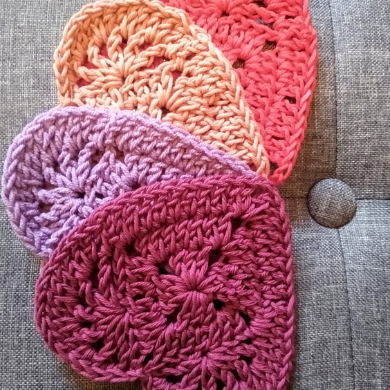 Set of 4 Crochet Heart Coasters 