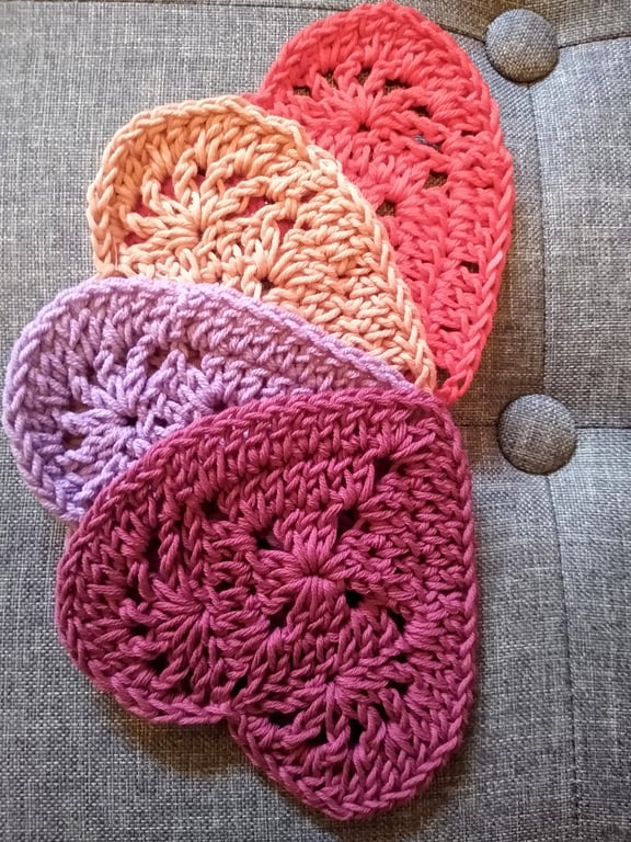 Set of 4 Crochet Heart Coasters 