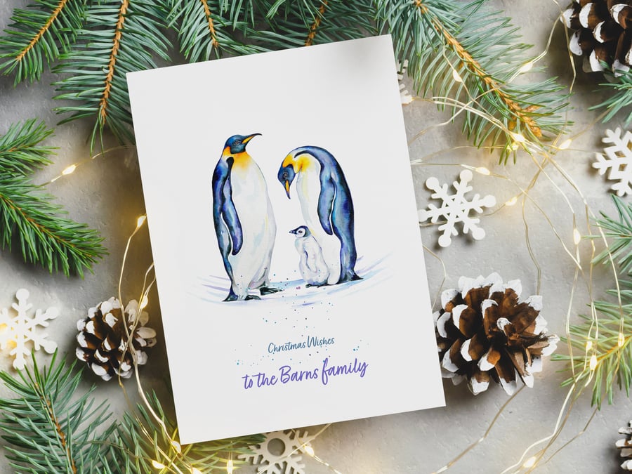Personalised Penguin Family Christmas Card premium quality Emperor Penguin