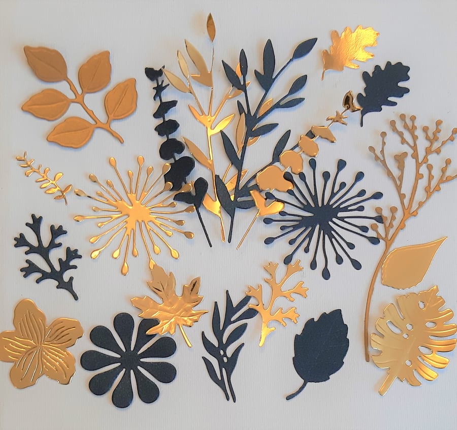 Botanical die cuts - navy and gold
