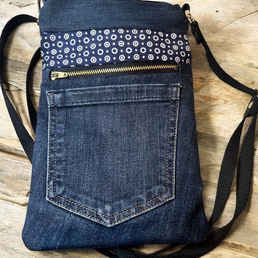 Upcycled Denim Crossbody Bag with matching wristlet keyring