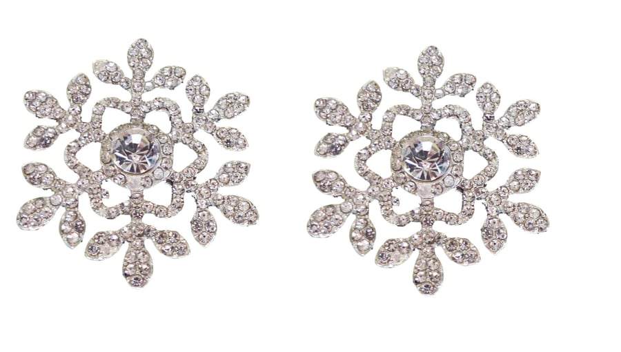 2pcs Large Snowflower Snowflakes Rhinestone Diamante Crystal Embellishment Winte