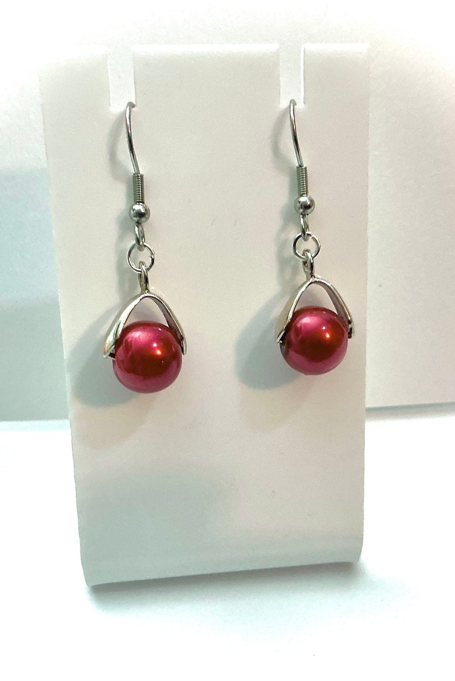 Red Bead Dangly Earrings