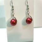 Red Bead Dangly Earrings